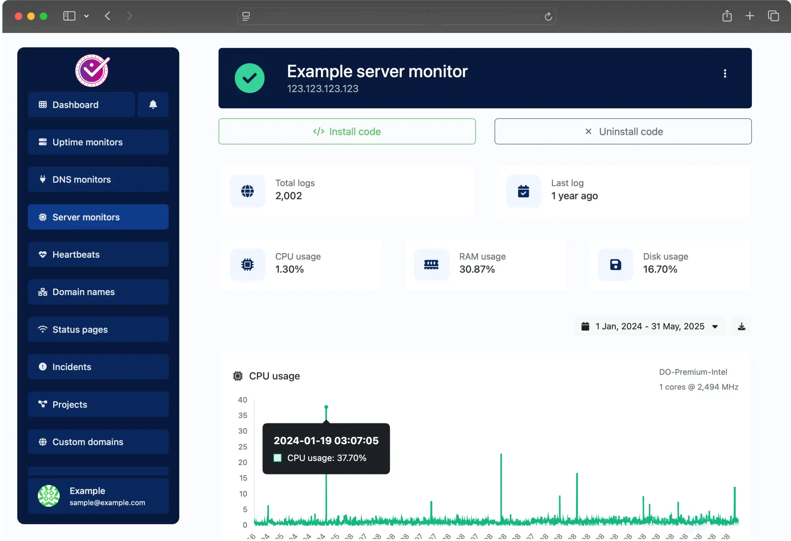 Screenshot of the app server monitor page